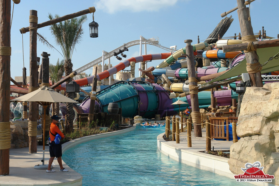 Lazy river (front), 'Rattler' slide (center), Bandit Bomber coaster (back)