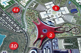 Yas Island map: (2) is Ferrari World, (11) Yas Island Water Park